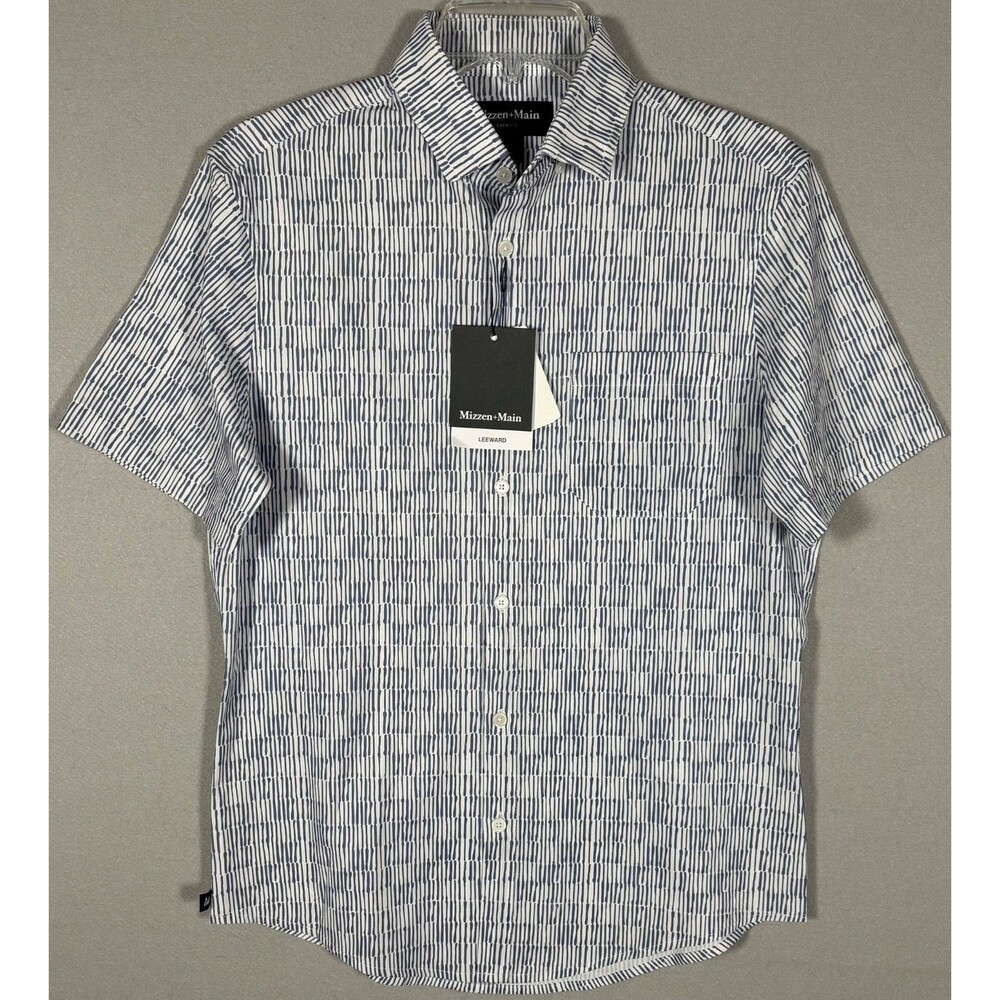 NWT Mizzen Main Leeward Shirt Mens S Blue White Geometric Performance Trim Fit